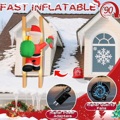 8FT Hanging Christmas Inflatable Santa 8FT Santa Claus Climbing Ladder Inflatables Christmas Outdoor Decoration Xmas Santa Blow Up Decor with Built-in 9 LEDs for Yard Garden Lawn(with Storage Bag)