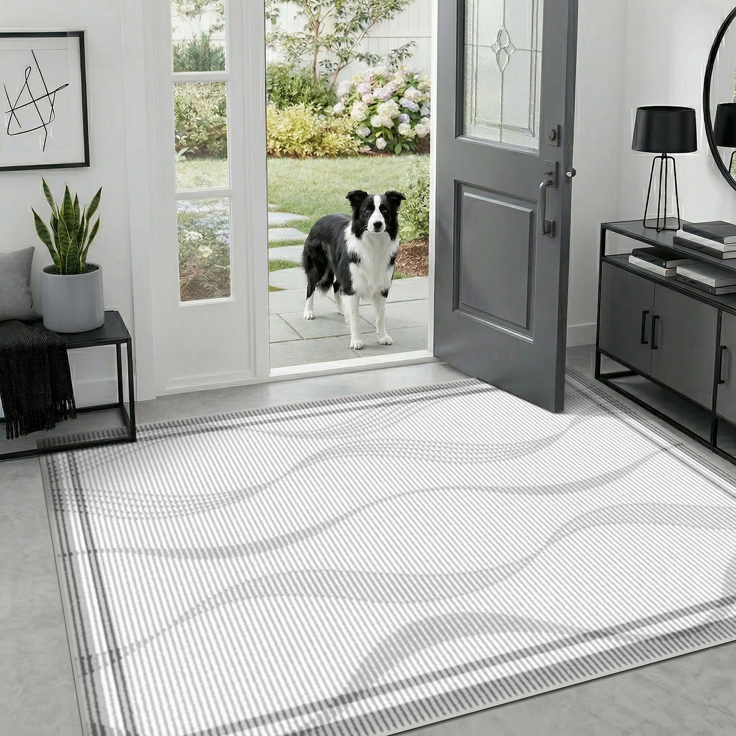 Merelax Large 4x6 Entryway Rug Indoor - Washable Non-Slip Low Pile Soft Area Rug for Entrance, Kitchen, Bedroom Bedside, Mudroom, Modern Aesthetic Abstract Geometric Decor Thin Carpet, Grey