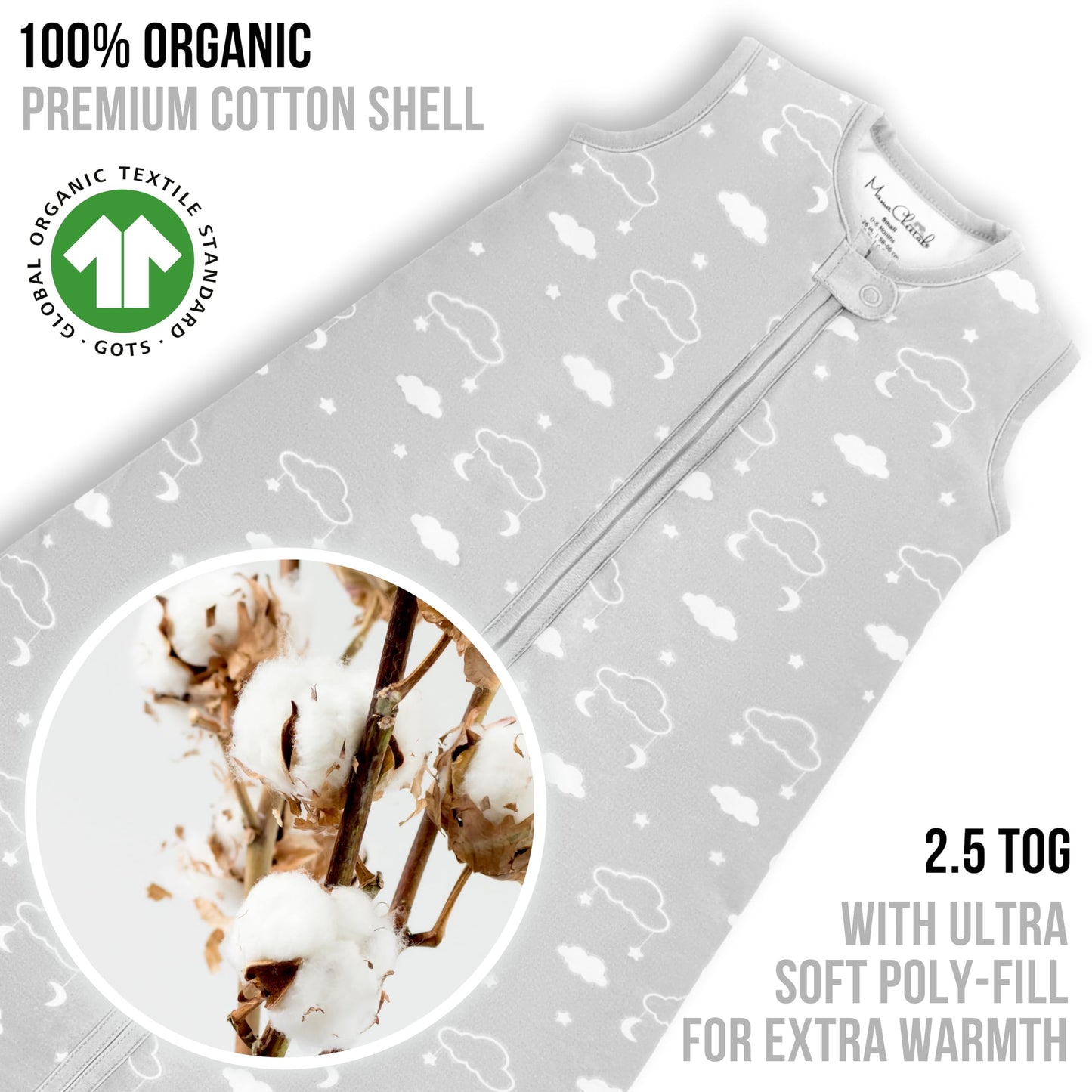 Mama Cheetah Baby Sleep Sack 2.5 TOG, Winter Baby Sleeping Bag with 2-Way Zipper, Organic Cotton Swaddle Transition Wearable Blanket for Boy Girl Infant Toddler, 6-12 Months, 1-Pack