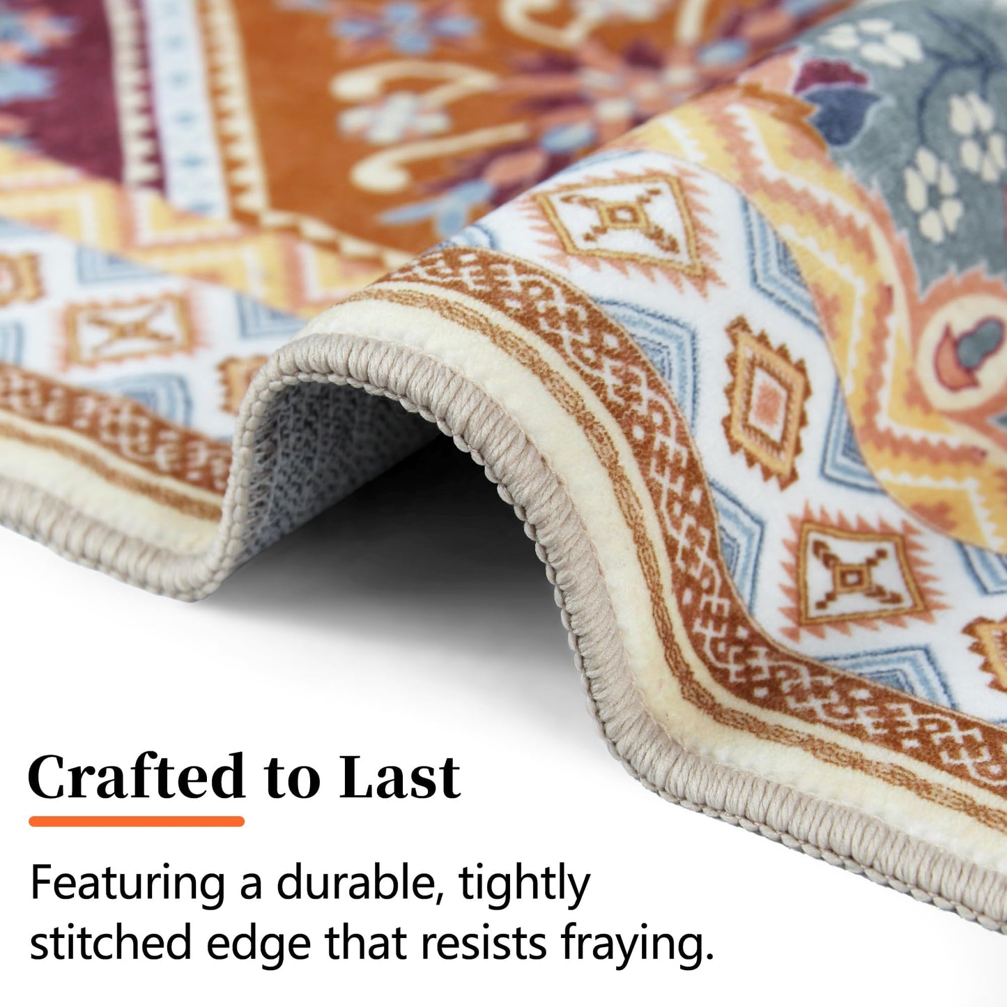 TTelephant 3x5 Washable Rug, Soft Non-Slip Boho Moroccan Rug, Low-Pile Printed Indoor Throw Rugs for Entryway, Kitchen, Bedroom Bedside, Entrance- Multi