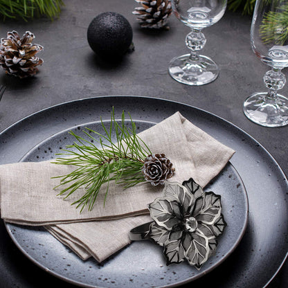 Picowe Set of 12 Alloy Napkin Rings with Hollow Out Flower Napkin Ring Holders for Wedding Party Holiday Banquet Christmas Dinner Delicate Serviette Buckles Decor Favor (Gun Metal)