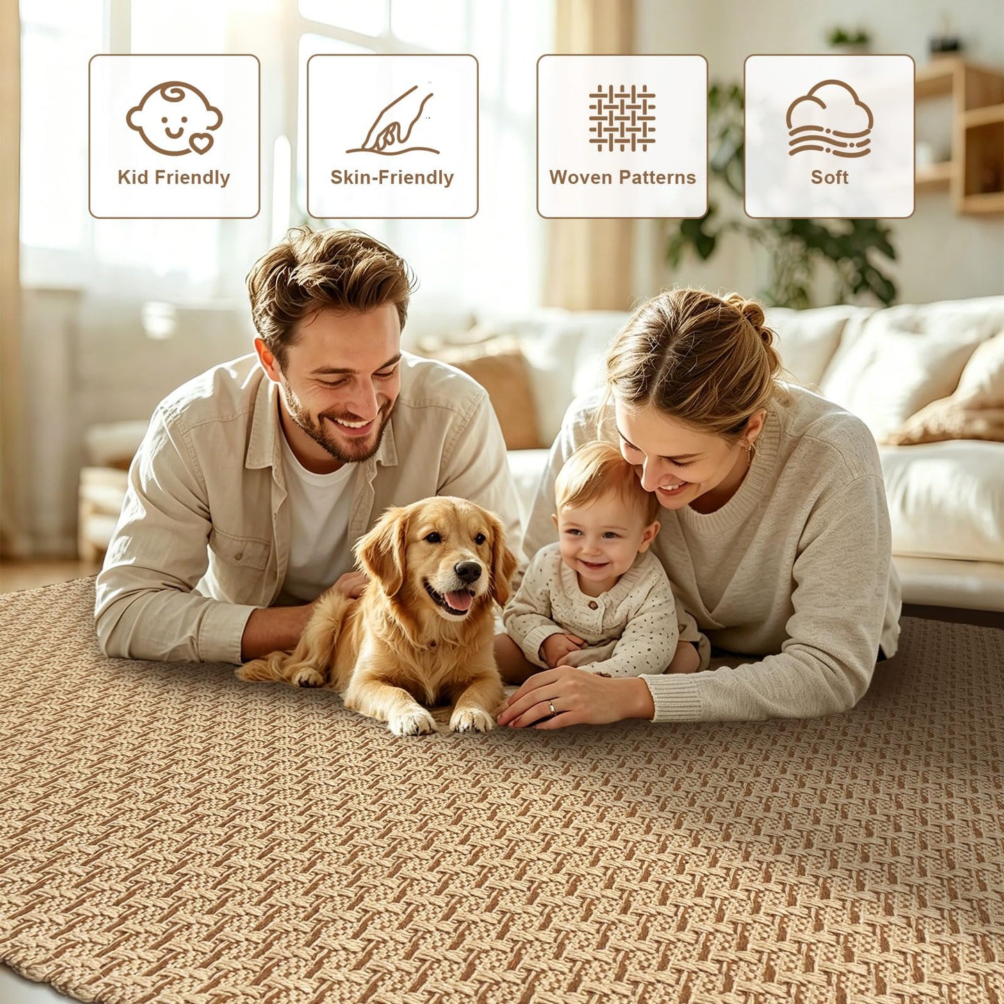HAPACE Braided Rug Faux Jute Entryway Rug 2' x 3' Non-Slip Backing Machine Washable Natural Boho Stain-Resistant Area Rugs for Bathroom, Living Room, Doormat, Farmhouse, Laundry, Kitchen Light Brown