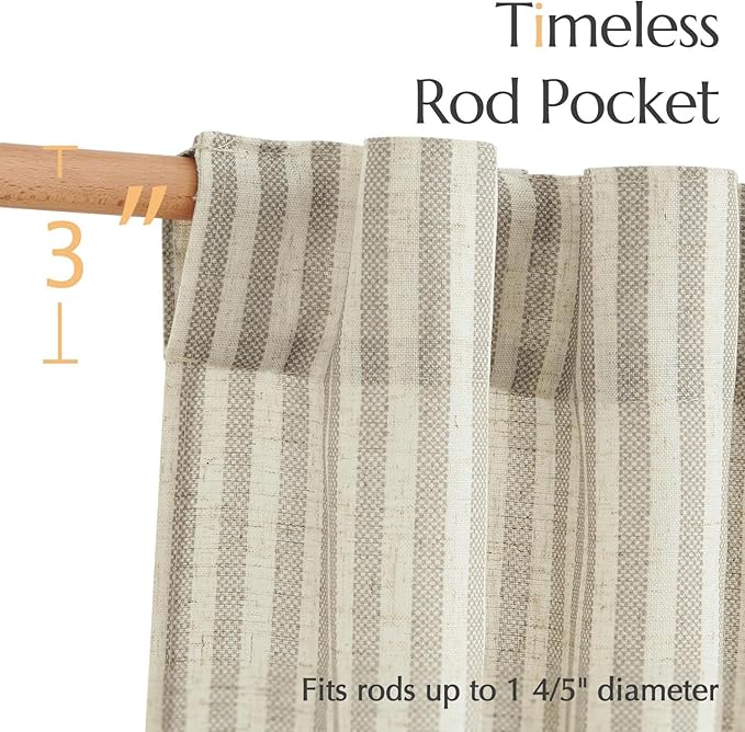 jinchan Striped Linen Kitchen Curtains 36 Inches Tier Curtains Farmhouse Modern Cafe Style Small Window Treatments Airy Light Filtering Rod Pocket for Living Room Bathroom 2 Panels Taupe Grey