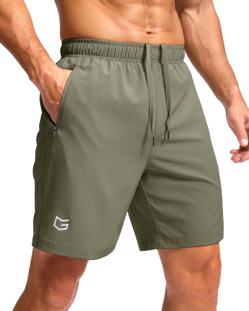 G Gradual Men's Athletic Running Shorts with Zipper Pockets Quick Dry 7"/ 5"/ 9" Workout Gym Shorts for Basketball Hiking(Sage Green,7M)