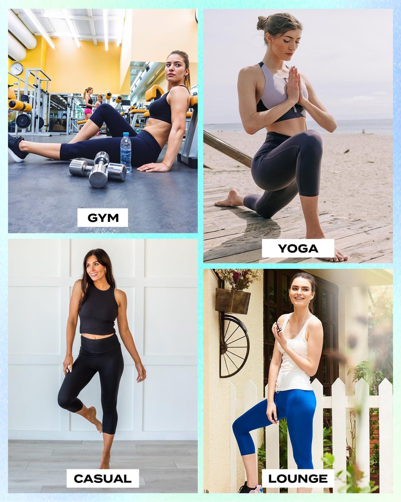 TNNZEET Capri Leggings for Women - Tummy Control Black Leggings with Pockets High Waisted Yoga Pants Workout Cycling Leggings