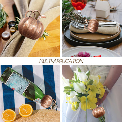 Halatool Set of 12 Thanksgiving Napkin Rings- Fall Harvest Pumpkin Napkin Holder, Alloy Dinner Tables Napkin Ring Decoration for Thanksgiving Halloween Weddings Holidays Gathering Party (Bronze)