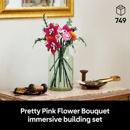 LEGO Botanicals Pretty Pink Flower Bouquet Building Set for Adults - Gifts for Valentines Day for Her- Artificial Flowers for Decor or Table Display - 10342