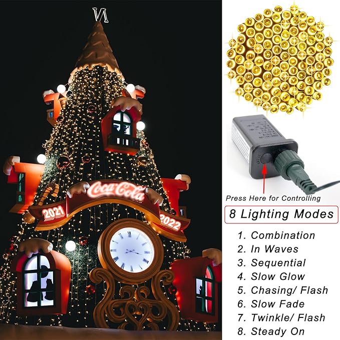 Pooqla Warm White Christmas Lights, 200 LED 66 ft Twinkle Fairy String Lights with for Indoor Outdoor Decor, 8 Modes Connectable Holiday Fairy Lights for Home Yard Patio Party Xmas Tree Decor
