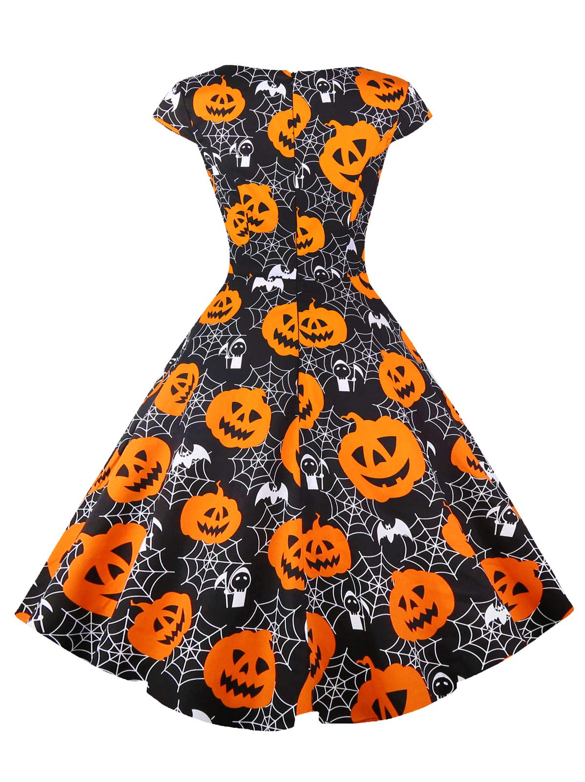 PUKAVT Women's Cocktail Party Dress Cap Sleeve 1950 Retro Swing Dress with Pockets Pumpkin 2XL