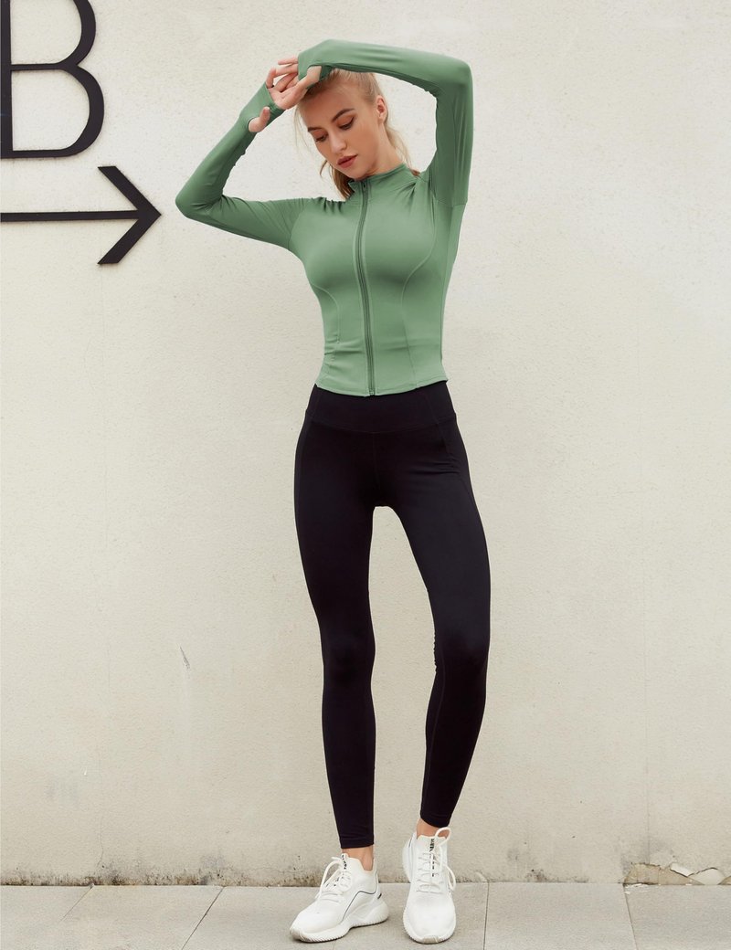 Lviefent Womens Lightweight Full Zip Running Track Jacket Workout Slim Fit Yoga Sportwear with Thumb Holes (Green-XS)