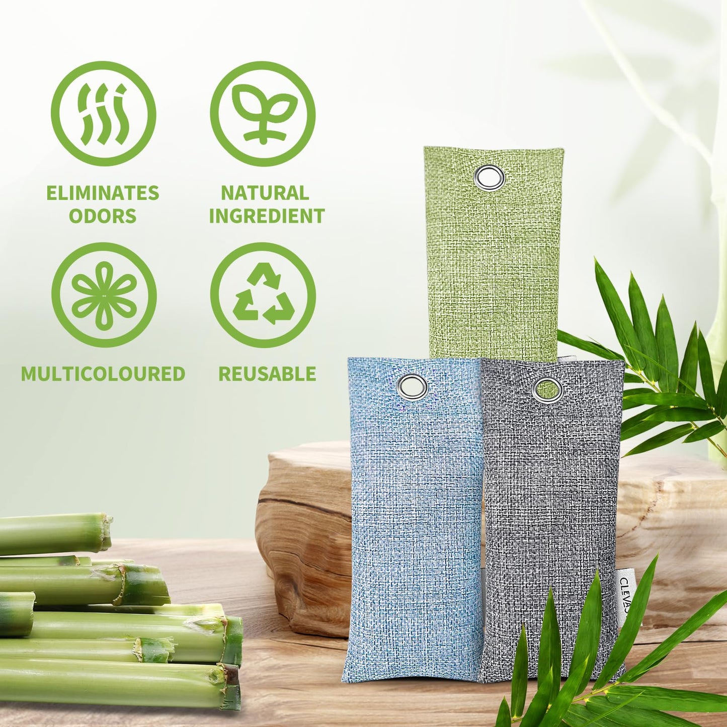 CLEVAST Bamboo Charcoal Air Purifying Bags (6×75g), Removes Odors and Moisture, Nature Fresh Air Purifier Bags, Deodorizer Eliminator, Purifier for Closet, Shoe, Large Room, Car Air freshener