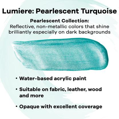 Jacquard Lumiere 2.25oz Fabric Paint Pearlescent Turquoise - Metallic Paint for Fabric Leather Canvas Paper and Wood - Light-bodied Metallic Acrylic Paint - Lightfast & Vibrant Metallic Acrylic Paints