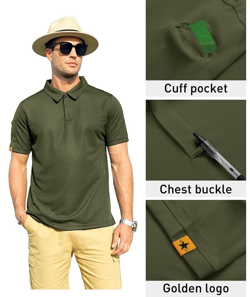 ZITY Mens Polo Shirt Short Sleeve Sports Tactical T-Shirt Athletic Golf Polos Daily Casual Stylish Collared Shirts for Men Army Green Medium