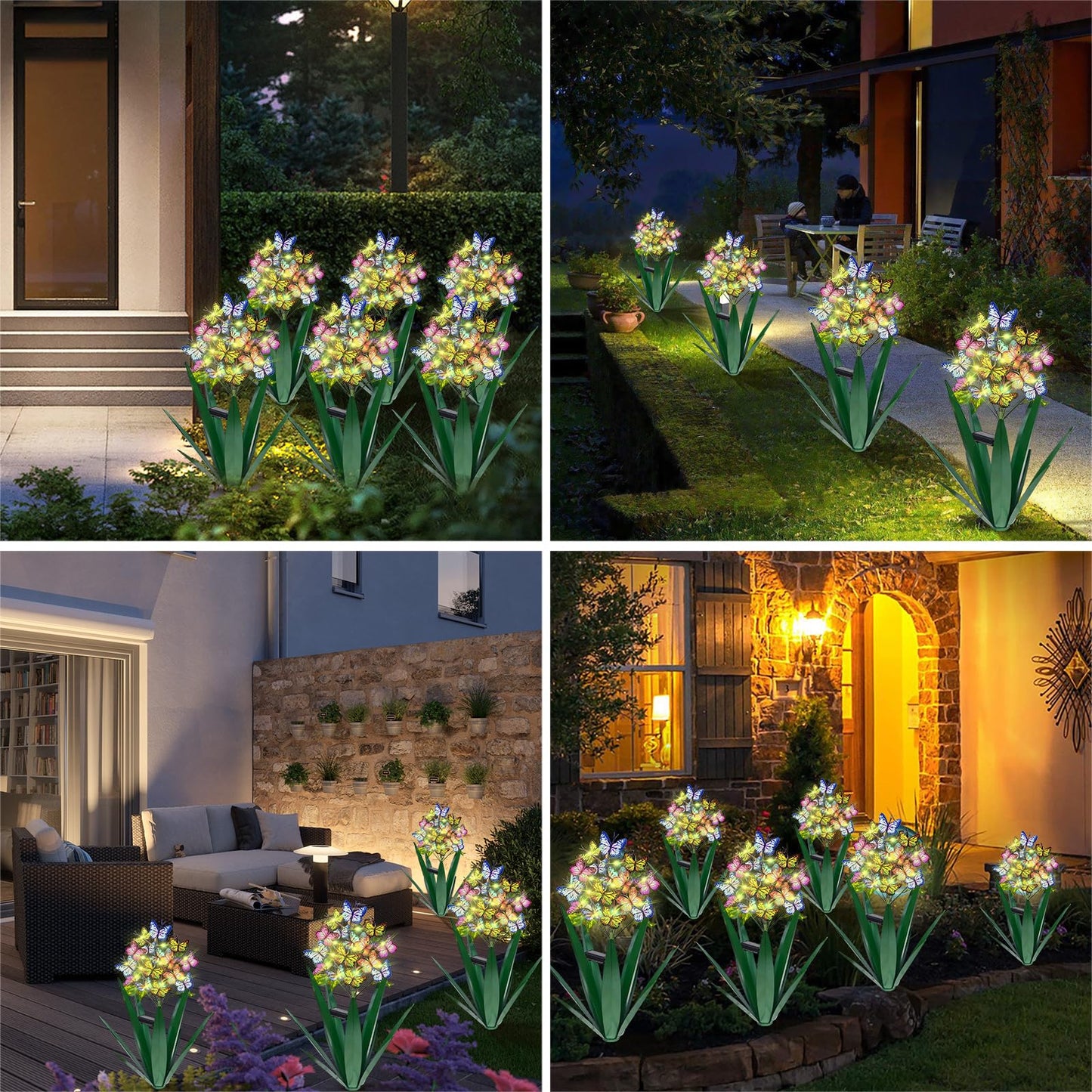 Homight Solar Metal Agave Butterfly Flower Stick Garden Sculpture - Outdoor Christmas Lights With Swaying Butterfly Sunflower - Solar Outdoor Gift (3 PCS Green)