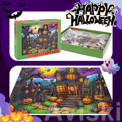 Halloween Jigsaw Puzzles with 1:1 Reference Poster, 20.4 × 14.4inch for Adults and Kids - 500 Pieces Puzzles, Haunted House Educational Games Gift for Elders Children Family, Friends