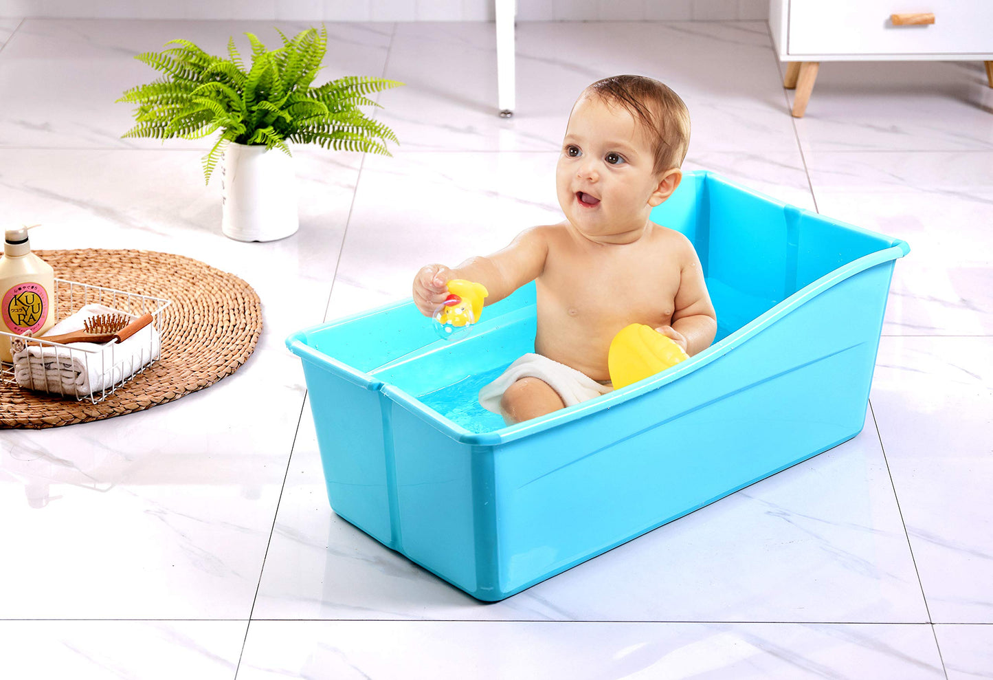 G Ganen Plastic Foldable Bathtub for Shower Portable Ice Bath Tub Blue 30Inch