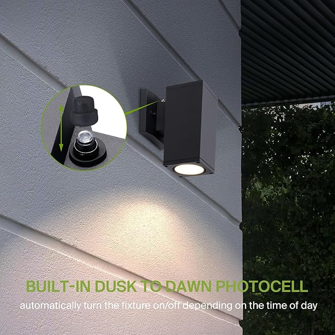ASD 1 Light Square Dusk to Dawn Outdoor Wall Light Fixture | 60W E26 Socket 120V ETL Cylinder Up Down Lights | LED/CFL/Incandescent Bulb Exterior Wall Sconce | Front Door, Porch, Patio | Black, 6 Pack