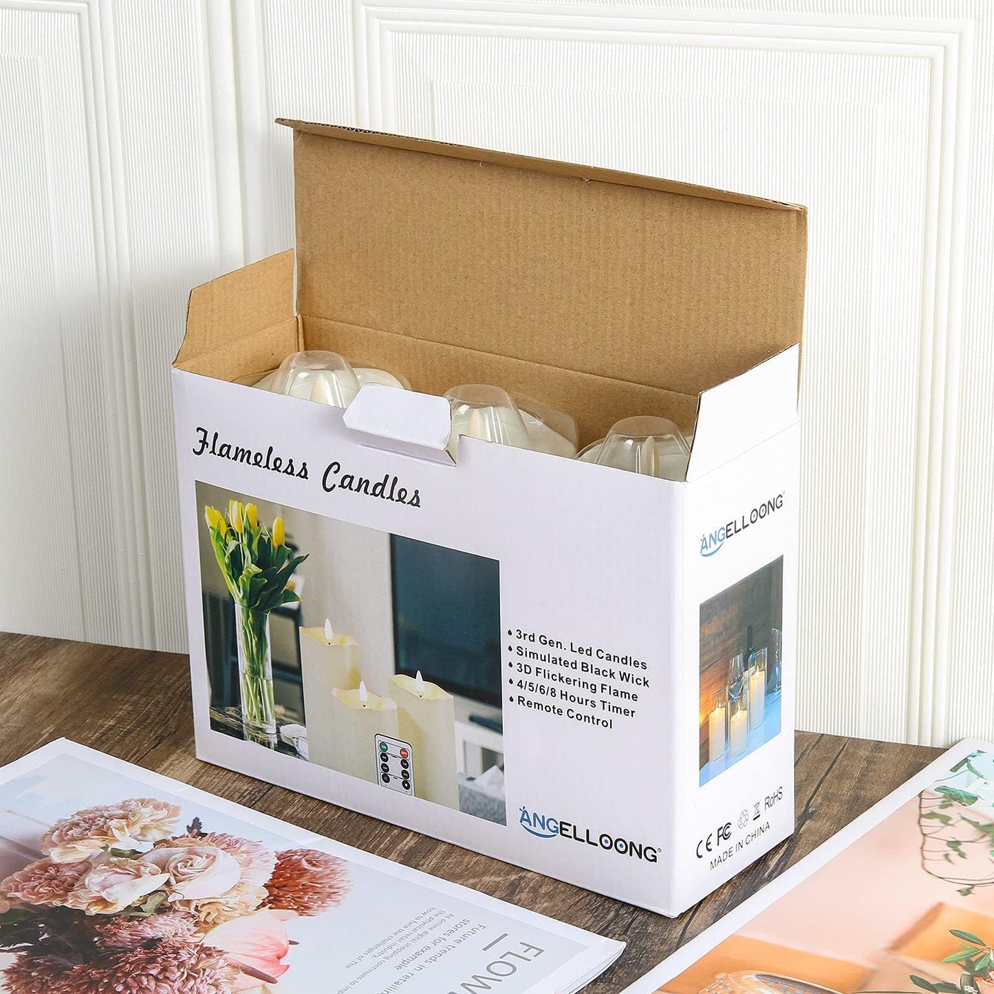 ANGELLOONG Flickering Flameless Candles, Realistic LED Candles with Remote and Timer, Set of 3 Battery Operated Candles for Room Fall Home Decor Wedding Christmas Decorations