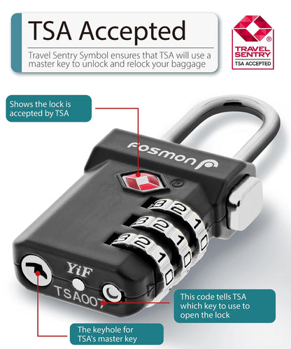 Fosmon TSA Approved Luggage Locks, Suitcase Travel Lock with Push Release Button, 3 Digit Combination Padlock for Gym Locker, Backpack Zipper- 4 Pack