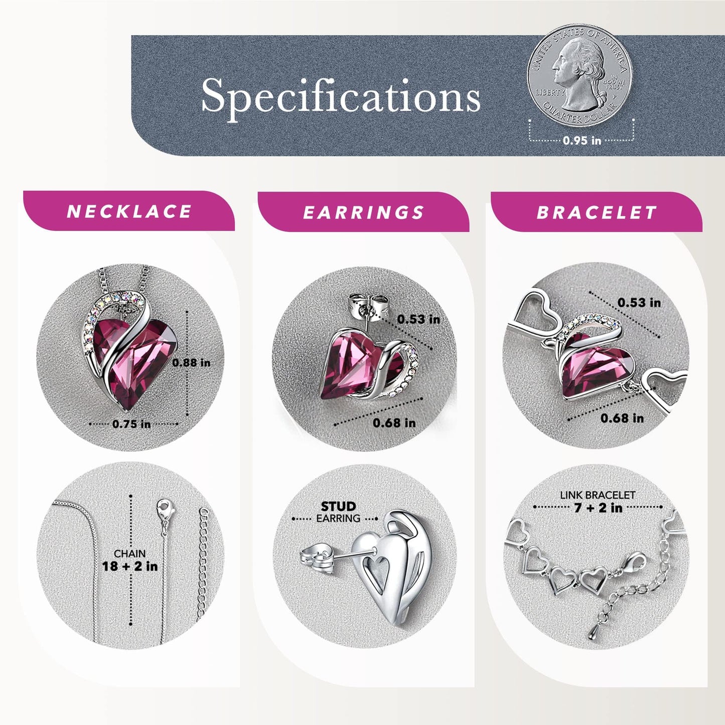 Leafael Valentine's Day Gift Necklaces for Women, Infinity Love Birthstone Heart Crystal Pendant, Birthday Anniversary Jewelry for Wife, Mom, and Her, Silver Plated, 18" + 2" Adjustable Chain