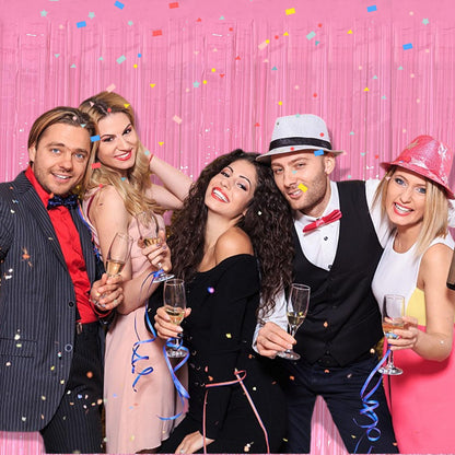 2 Pack Pink Backdrop Party Decorations Tinsel Curtain Party Backdrop Foil Fringe Birthday Decorations Photo Booth Streamer Backdrop Pink Theme Bachelorette Graduation Decor