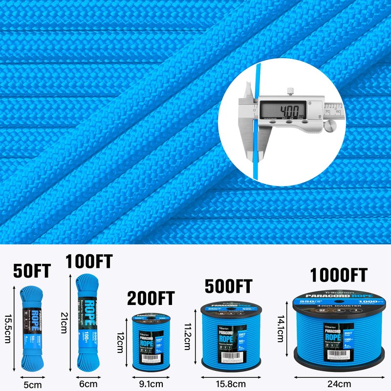 Paracord Rope 550 lb - 200ft 5/32" Parachute Cord 4MM 7-Strand para Cord - Heavy Duty Spool String for Survival,Camping Gear, Survival Bracelet, Clothesline - Blue