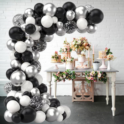 Black and Silver Balloons, 60 Packs 12 Inch Chrome Metallic Silver Balloons and Confetti Balloons, Black White Silver Balloon for Wedding Engagement Birthday Halloween Decorations
