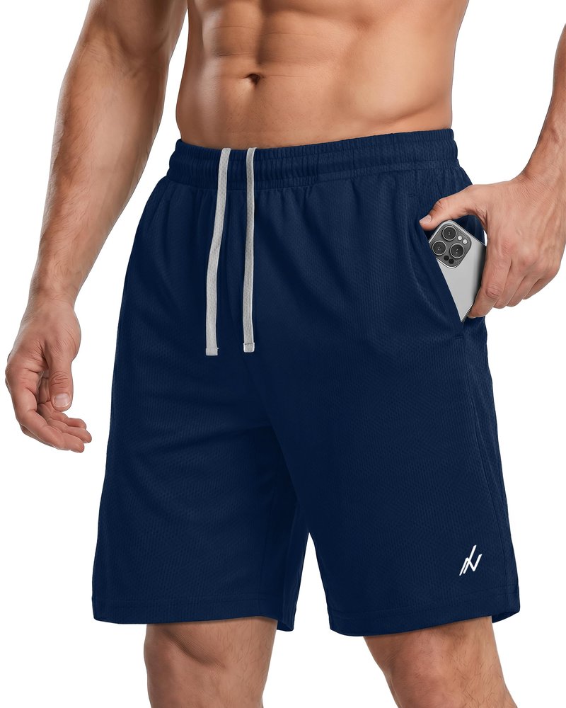 NY Threads Men's Athletic Shorts Quick Dry Loose-Fit Lightweight Running Workout Gym Shorts with Pockets, Medium, Navy