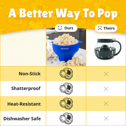 The Orginal HotPop Silicone Popcorn Maker - Microwave Popcorn Popper with Handles - Collapsible Bowl, Heat-Resistant, Easy to Clean, Ideal for Family Movie Nights, 15-Cup Capacity - Red