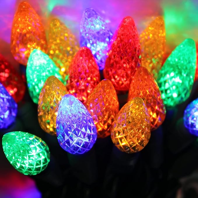 Dazzle Bright C6 Christmas String Lights, 100 LED 33 FT Waterproof Green Wire Fairy Lights, 8 Modes Christmas Lights for Indoor Outdoor Home Yard Xmas Tree Decorations (Multi-Colored)