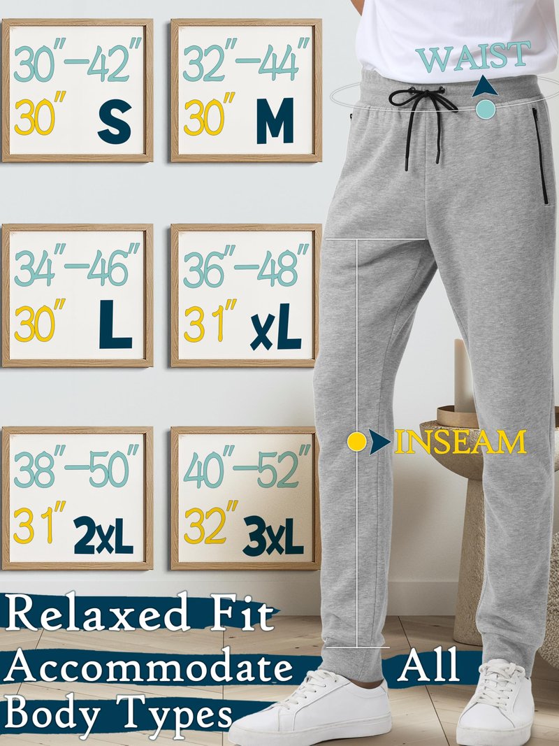 Loofure Sweatpants for Men Fleece 3 Pack Joggers Gym Workout Athletic Track Mens Sweat Pants Cotton with Zipper Pockets