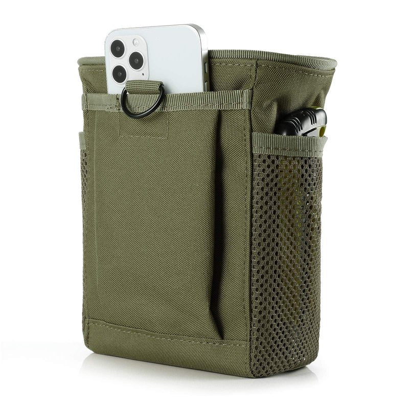 FRTKK Tactical Molle Drawstring Magazine Dump Pouch Outdoor Ammo Pouch, Adjustable Military Utility Belt Fanny Hip Holster Bag (2 Pack-Army Green)
