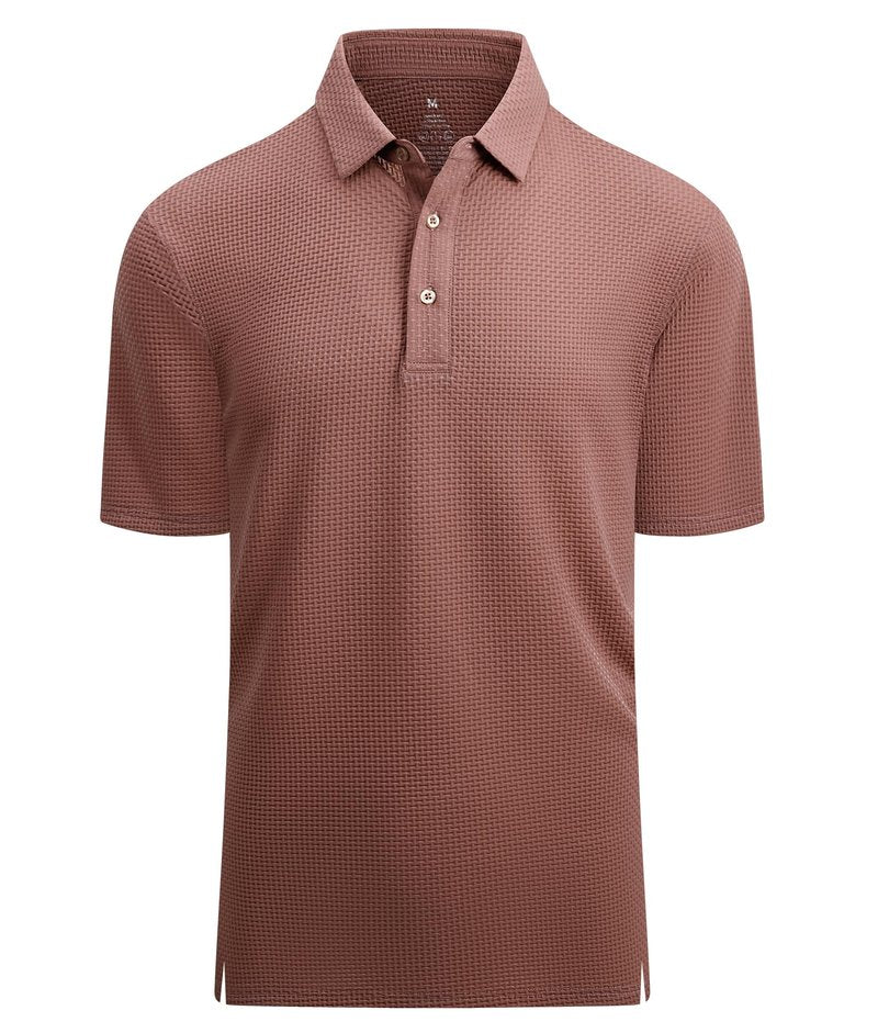 Alex Vando Mens Bubble Jacquard Polo Shirt Super Stretch Short Sleeve Polo Shirts for Men,Coffee,L