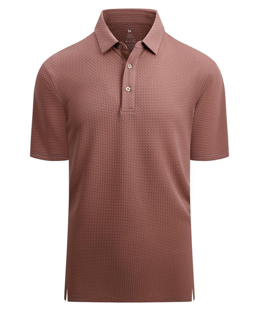 Alex Vando Mens Bubble Jacquard Polo Shirt Super Stretch Short Sleeve Polo Shirts for Men,Coffee,L