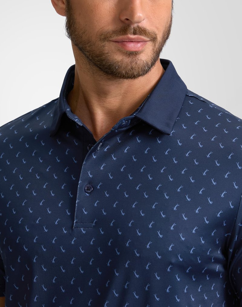Obla Mens Golf Polo Shirts Short Sleeve Dry Fit Performance Moisture Wicking Casual Print Collared Golf Shirts for Men(Navy Golf Swing_4XL)