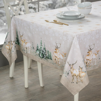 Maison d' Hermine Table Cloth Rectangle Table 100% Cotton 60 x 120 Inches Fall Tablecloth Reusable Everyday Use for Thanksgiving Christmas Decorations Dining Farmhouse Party (Deer in The Woods)