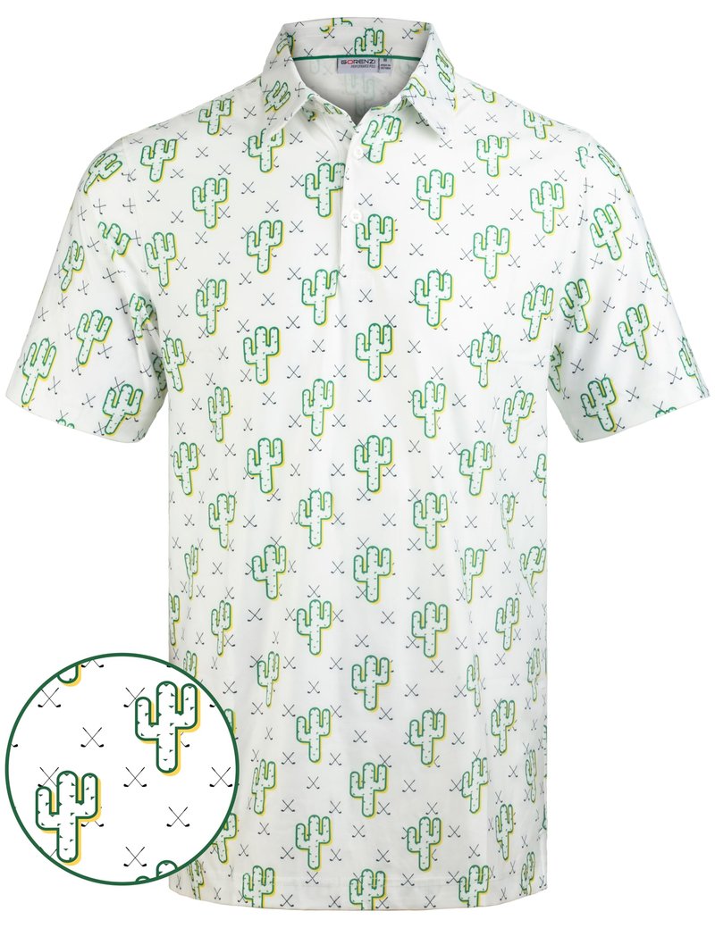 GORENZI Men's Golf Shirts Short Sleeve Moisture Wicking Print Cactus Shirt Men Performance Polo Golf Shirts for Men Dry Fit
