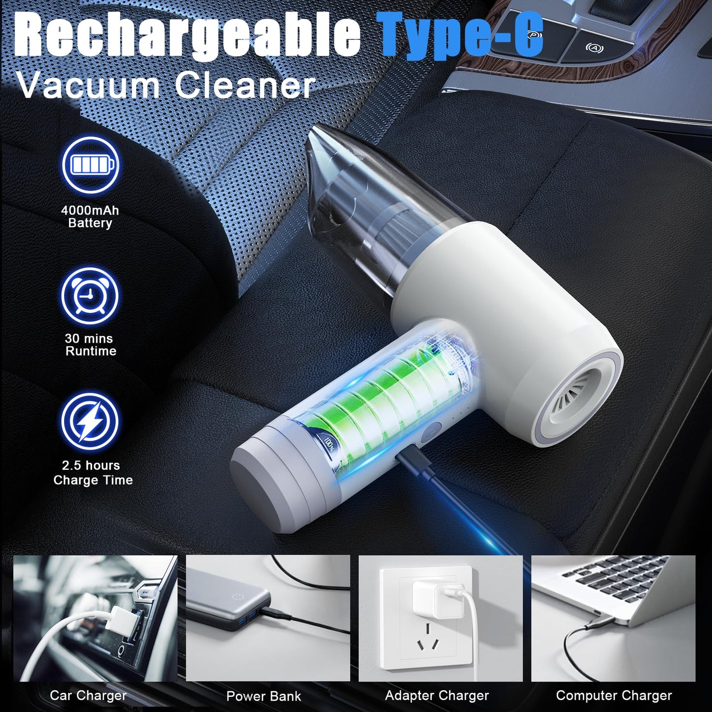 Desk Vacuum, Mini Desk Vacuum Cleaner for Keyboard , Rechargeable Cordless Compressed Air Duster for Keyboard Vacuum, Computers Electric Air Duster, Handheld Car Vacuum Cleaner for Shop Offices Car