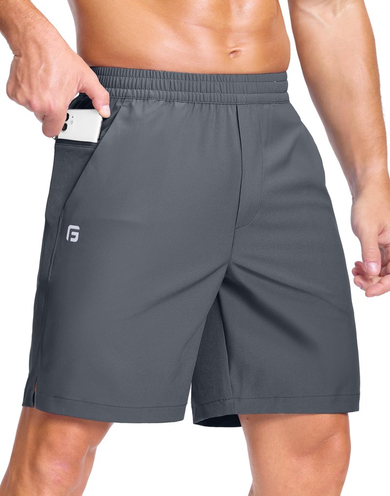 GGJ Men's Lightweight Athletic Shorts with Zipper Pockets 7" Gym Workout Running Quick Dry Tennis Basketball Shorts for Men Grey XXL