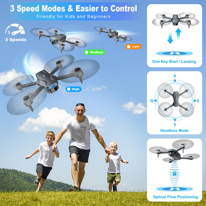 Drones with Camera for Adults 1080P HD Foldable Drone with Carrying Case Drones for Kids with One Key Take Off/Land, 3 Speed Mode, 360° Flip Grey