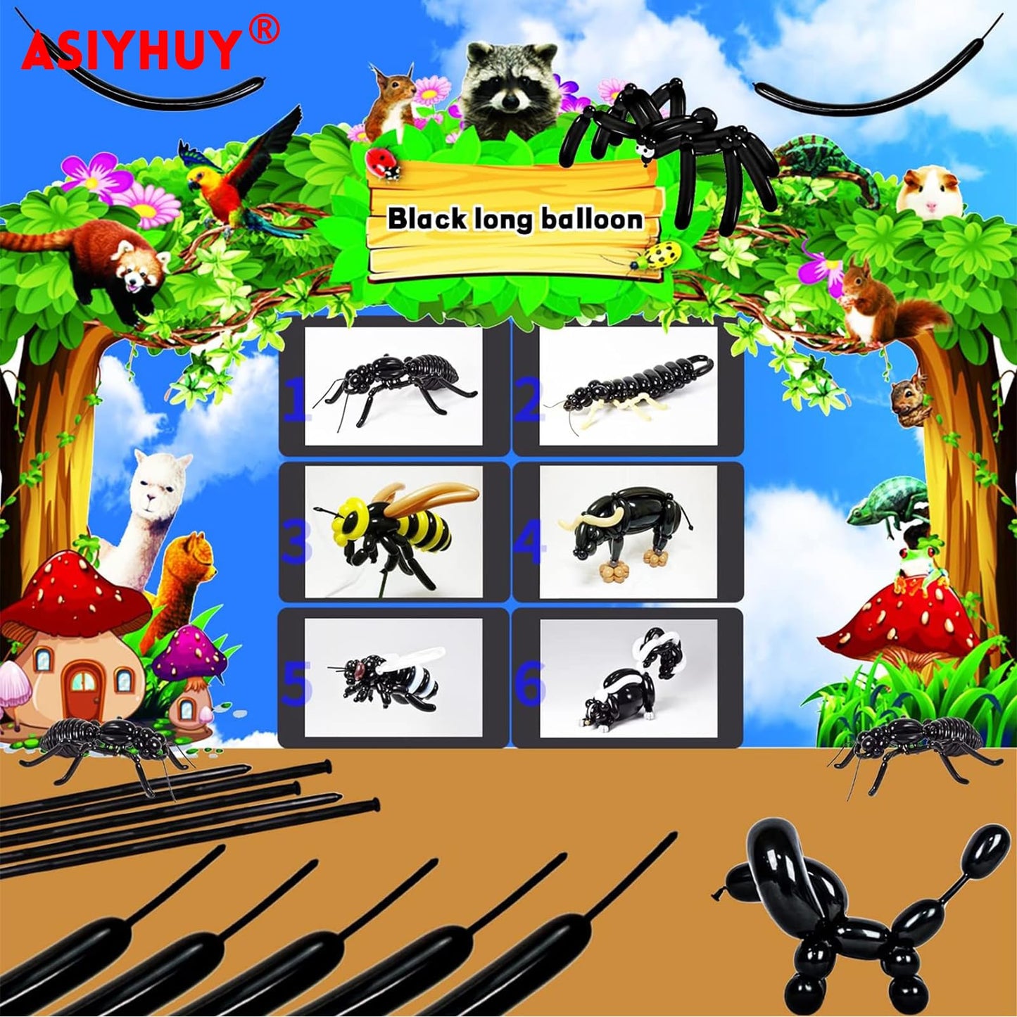 260 Long Balloons 100 Pack Black Twisting Animal Balloons Thickening Latex Modeling Long Magic Balloons for Animal Model Halloween Weddings Birthdays Festival Party Decorations (black)