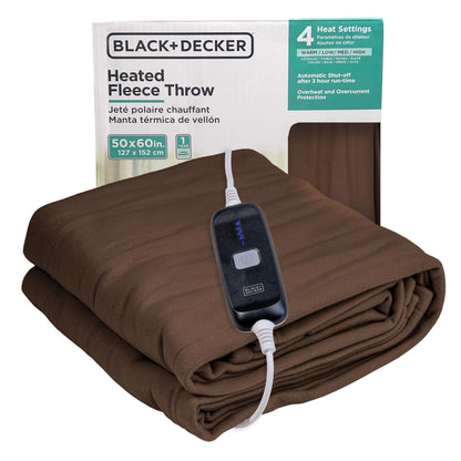 BLACK+DECKER Heated Blanket Electric Throw, Fleece Electric Blanket, Heating Blanket with 4 Heating Levels, 3H Timer, Auto Shutoff, Fast Heating (50x60 inches, Maroon)