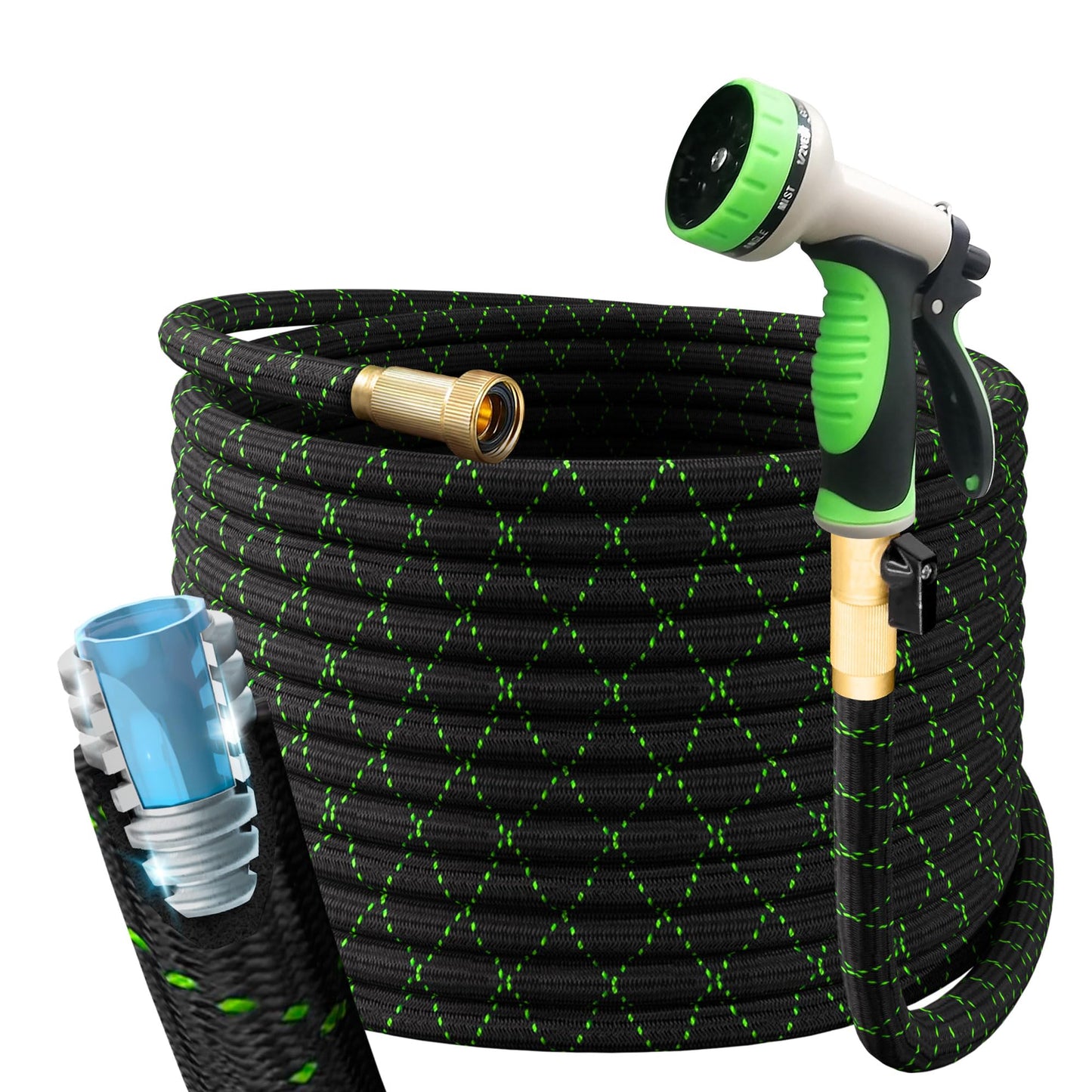 PowerFlow Garden Hose, NON-EXPANDABLE 25 Feet Premium Quality Stainless Steel Metal Water Hose with Durable Fabric Skin, Hose For Commercial, Residential Use, Bonus 10-way Spray Nozzle (25 Ft, Black)