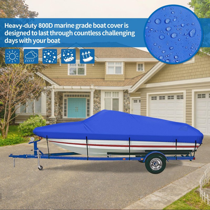 iCOVER Trailerable Boat Cover- 17'-19' 800D Water Proof Heavy Duty, Fits V-Hull, Fish&Ski, Pro-Style, Fishing, Utiltiy, Runabout, Bass Boats, up to 17ft-19ft Long and 96" Wide