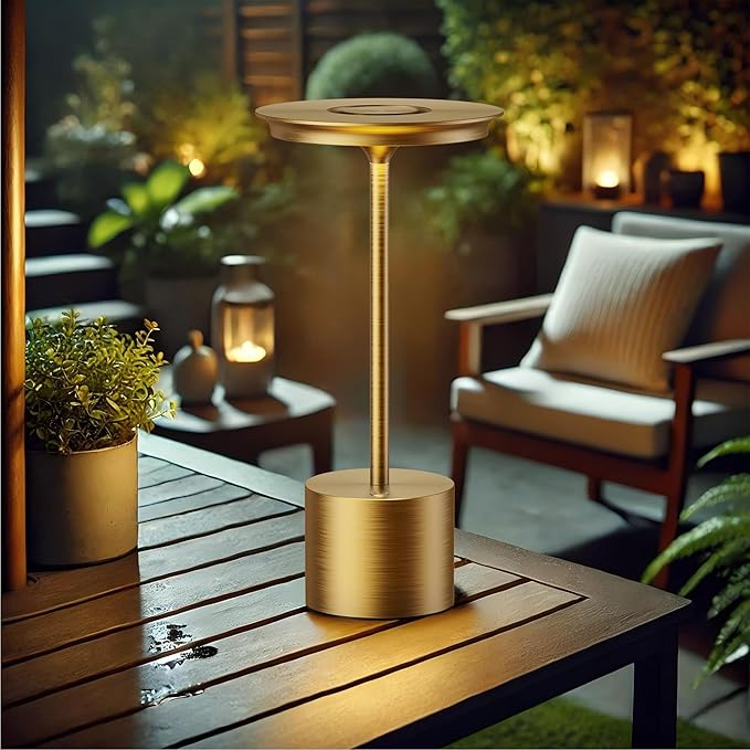 Cordless Table Lamp,Rechargeable 6000mAh Battery Operated Portable Table Light, 3 Color Stepless Dimmable Battery Lamps, LED Table Light for/Restaurant/Outdoor/Patio(Gold)
