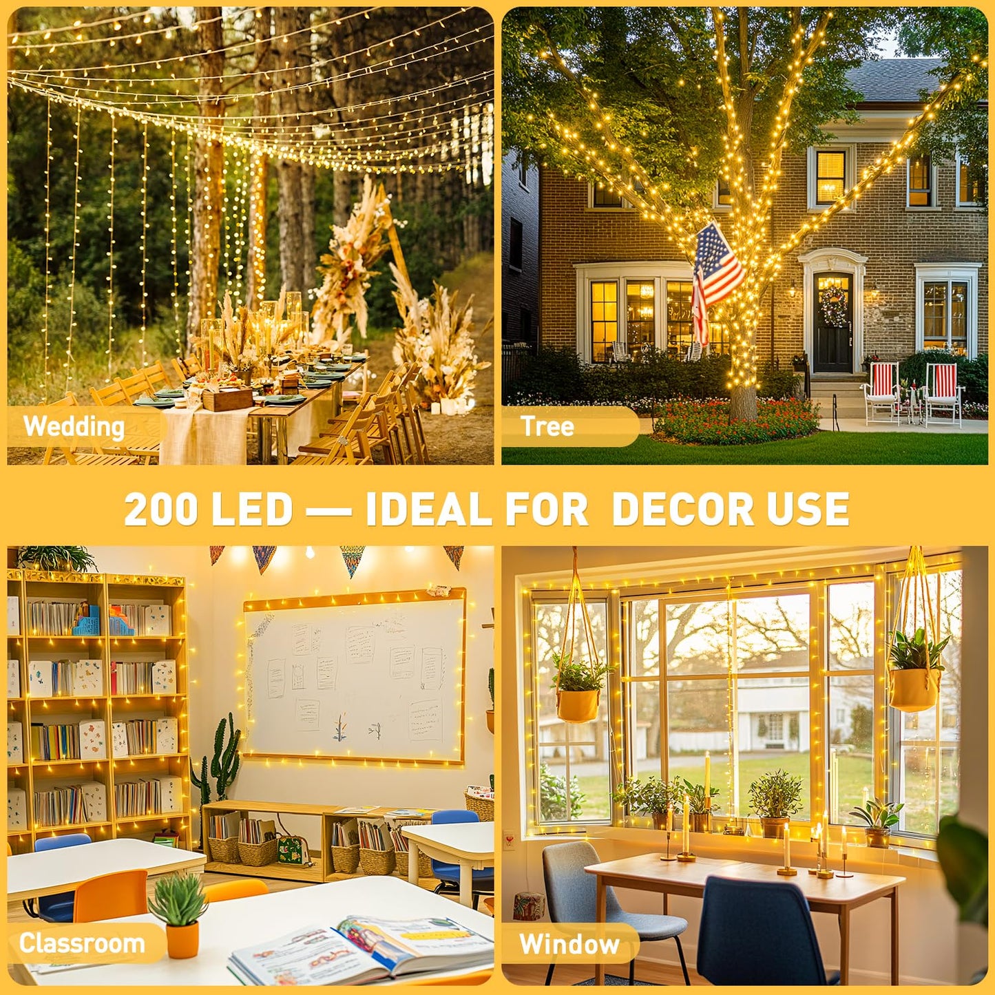 JMEXSUSS 200 LED String Lights Indoor Outdoor Clear Wire, Connectable Warm White Christmas Lights for Bedroom, 66 Ft Twinkle Fairy Classroom Light Plug in for Home Wedding Tree Yard Patio Decor