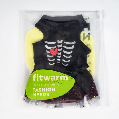 Fitwarm Halloween Skeleton Dog Dress, Funny Dog Halloween Costumes, Doggy Clothes for Small Dogs Girl, Pet Apparel, Black, Red, White, Small