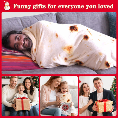 Mermaker Burrito Tortilla Taco Blanket 71 inches for Adult Kids, Realistic Tortilla Throw Blanket Funny Gifts for Women Men Teen Boy Girl, Soft Flannel Food Blanket for Christmas Birthday Gifts-Yellow