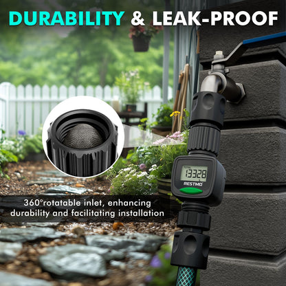 [2 PACK] RESTMO Water Flow Meter, High Measure Accuracy, Measure Gallon/Liter Consumption and Flow Rate for Garden Hose Watering, RV Water Tank Filling, Lawn Sprinkler, Irrigation System