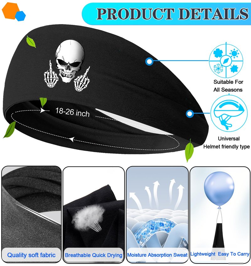 Headbands for Men Women 3 Pcs Sports Sweat Bands Headbands Men Skull Finger Workout Sweatbands for Mens Women Cooling Headband Running Head Band for Mens Elastic Hairband for Yoga Gym Athletic Gifts